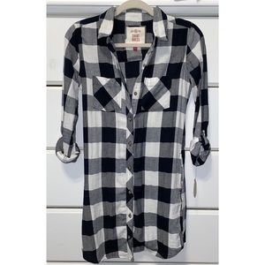 Plaid 3/4 Sleeve Shirt Dress